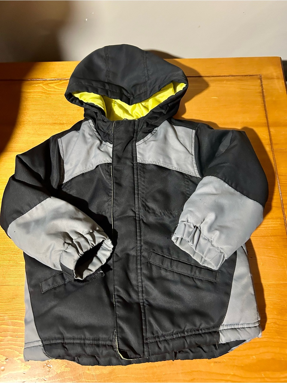 Size 4 Kids Black & Gray Hooded Winter Jacket with grey fleece liner